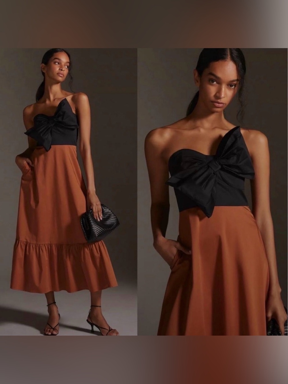 Hutch Black & Rust-Brown Bow Midi Dress